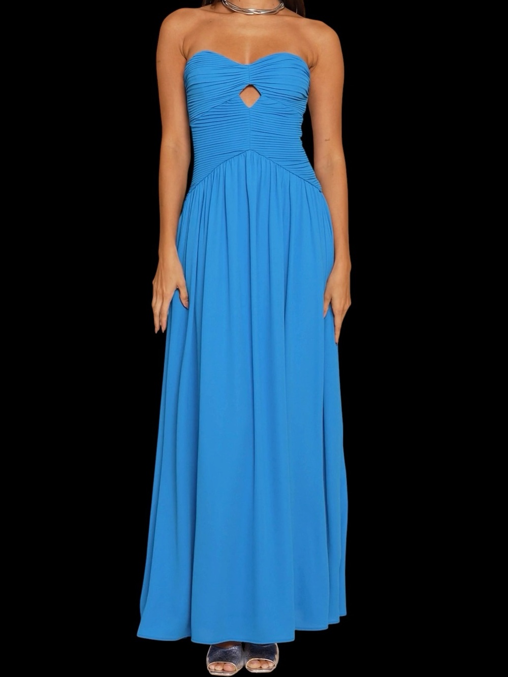 Lulus Rozala Bright Blue Pleated Strapless Maxi Dress NWOT